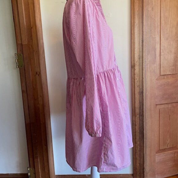J. CREW Pink White Stripe Button Down Long Sleeve Shirt Mini Dress 8 - Picture 11 of 17